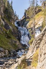 Mystic Falls on the Firehole River in Yellowstone National Park in Wyoming on a sunny fall day
