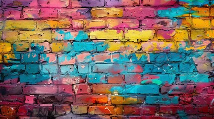 Fototapeta premium colorful painted brick wall texture vibrant graffiti art background urban street photography
