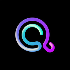3d letter Q, alphabet font made from volumetric tubular