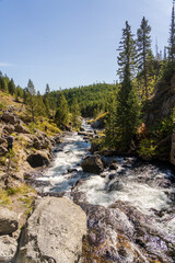 Mystic Falls on the Firehole River in Yellowstone National Park in Wyoming on a sunny fall day