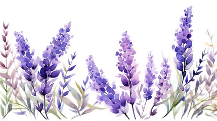 Lavender, Watercolor Floral Border, watercolor illustration, isolated on white background