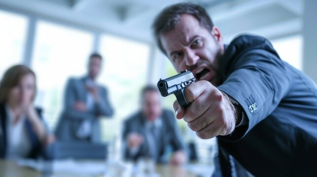 Emergency response to a violent incident in a corporate meeting room where a weapon is brandished during a heated argument