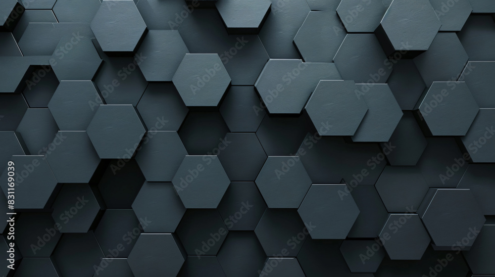 Poster abstract black geometric background with hexagon pattern, dark grey textured wallpaper for design an