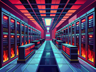 Supercomputer and advanced cloud computing concept. Artificial Intelligence Training Group.