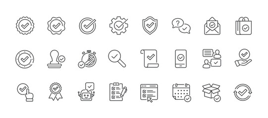 Checkmark minimal thin line icons. Related check, approve, checklist, agreement. Editable stroke. Vector illustration.