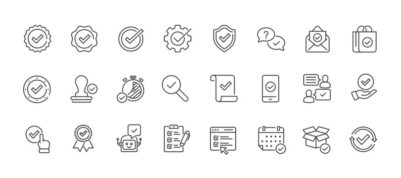 Checkmark minimal thin line icons. Related check, approve, checklist, agreement. Editable stroke. Vector illustration.
