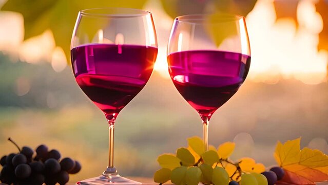 Two Glasses of Red Wine and Grapes Generative AI