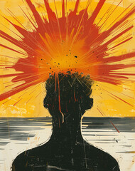 An artistic illustration of a human head silhouette with an explosion of vibrant colors emanating from the top symbolizing creativity and dynamic thoughts