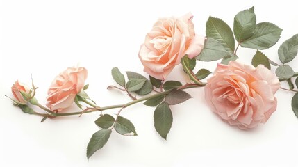 delicate pink rose branch with soft petals isolated on white background floral still life photo