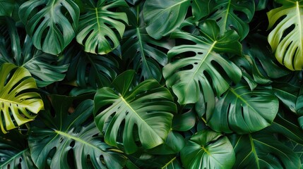 lush monstera leaves arranged on a soothing pastel backdrop, evoking tranquility and natural beauty in a harmonious composition.
