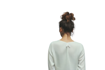 Woman thinking on a white background, chalkboard on a white background