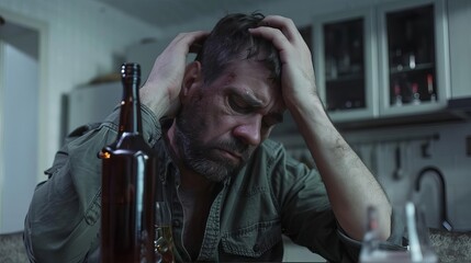 despairing man struggling with alcohol addiction emotional concept photo