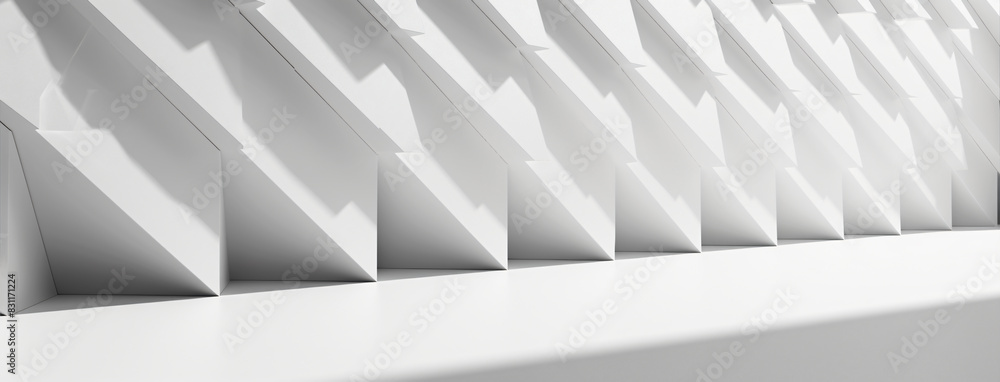 Poster abstract white background with a geometric pattern and shadows, 3d rendered illustration. space for 