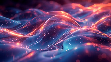 Obraz premium An energetic, surreal app background with shiny, interlocking shapes, luminous circles, and softly arcing lines, evoking a sense of high-tech fluidity. Minimal and Simple style