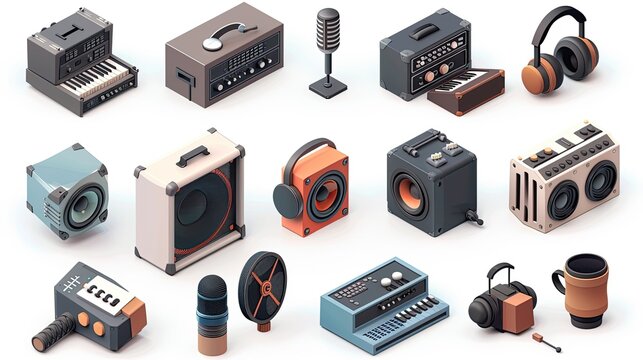 3d professional music creation tools on white background