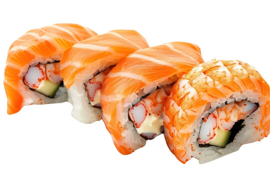 recommend clip art: Sushi rolls with salmon, shrimp, squid On a white background
