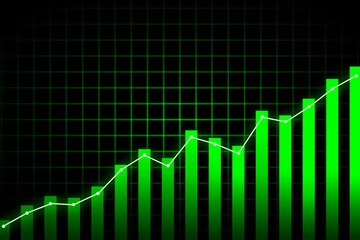 Green growth chart background for business and finance, investments, stock market, start up. Global market growing graph