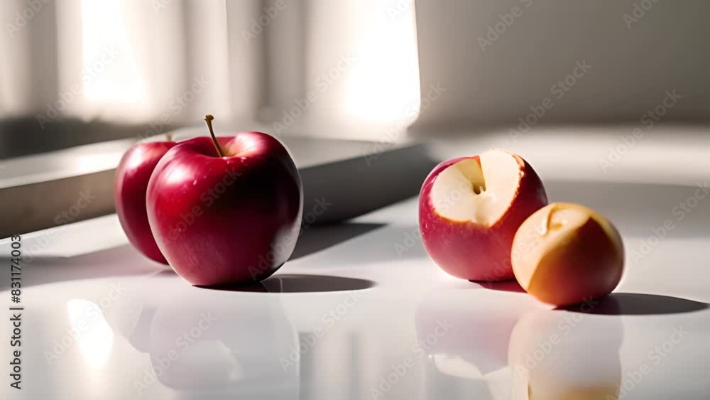 Poster two red apples on counter generative ai