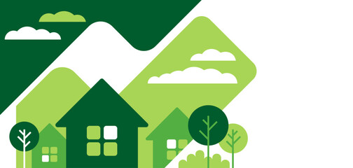 Green Sustainable building - in flat geometric style