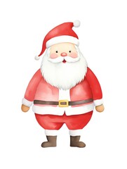 Cute watercolour illustration of Santa Claus in his classic red suit, perfect for Christmas designs and holiday art projects.