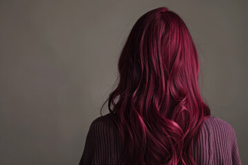 Woman with wine red hair. View from behind