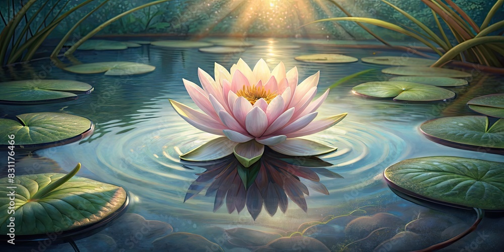 Sticker Serene Lotus Flower Floating on a Pond