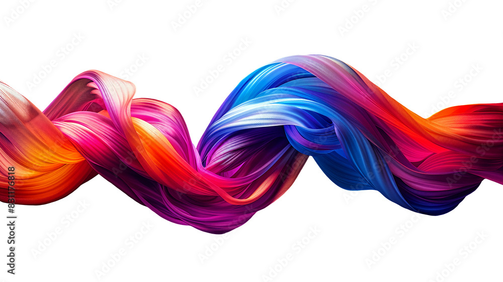 Poster multicolored twisted abstract wave in motion on a transparent background, smooth multicolored wave s