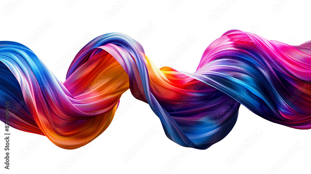 Poster multicolored twisted abstract wave in motion on a transparent background, smooth multicolored wave s