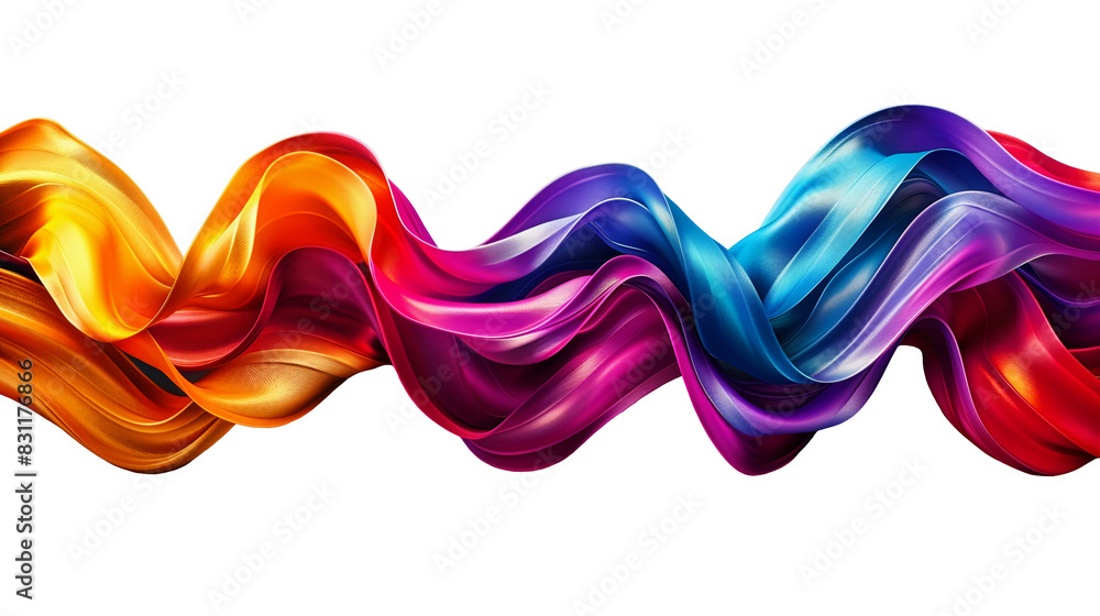 Poster multicolored twisted abstract wave in motion on a transparent background, smooth multicolored wave s