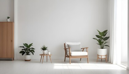 Minimalist modern living room interior background, empty wall mockup, living room mock up in Scandinavian style. 3d rendering