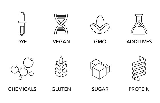 Icons set of additives for labeling, in thin line