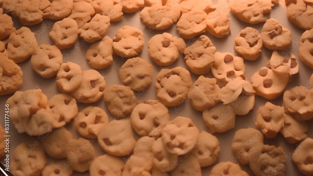 Poster pan of chocolate chip cookies on table generative ai