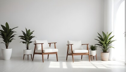 Minimalist modern living room interior background, empty wall mockup, living room mock up in Scandinavian style. 3d rendering