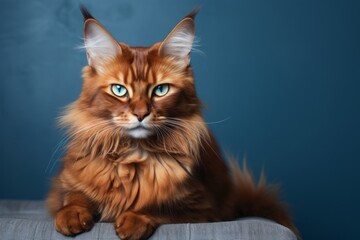 Fototapeta premium Portrait of a happy somali cat isolated in modern minimalist interior