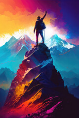 successful man on mountain top a winner motivation