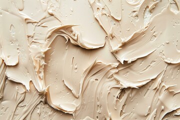 Closeup of smeared beige foundation makeup with creamy texture