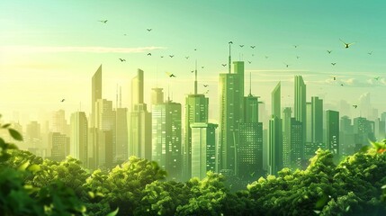 futuristic green city with skyscrapers and clean air sustainable urban living digital art illustration