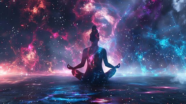 Futuristic Meditation Background With Chakras Space Cosmos And Universe Spirituality Concept