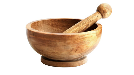 A wooden mortar and pestle set on a plain black background, highlighting its smooth, natural texture PNG transparent background