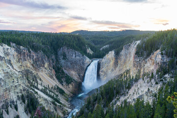 Lower Falls of the Grand Canyon of the Yellowstone at sunset in Yellowstone National Park in Wyoming