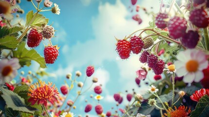A splash of berries in the garden. Selective focus.