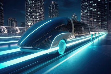 futuristic sci fi railway train on hyperloop