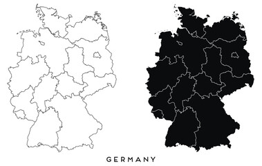 Germany map of city regions districts vector black on white and outline