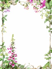 Fototapeta premium A delicate floral frame with a gold border The frame features clusters of roses in various colors
