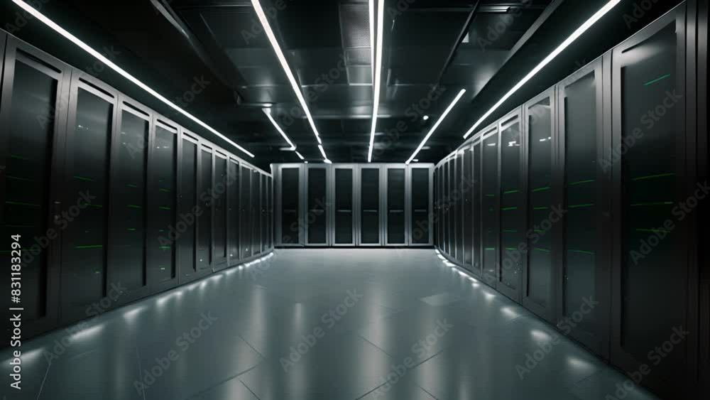 Poster rows of servers in a data center generative ai