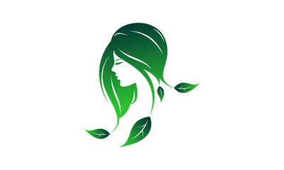Naklejka premium Beautiful woman and green leaf illustration design vector