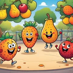 Set of various funny cartoon fruits
