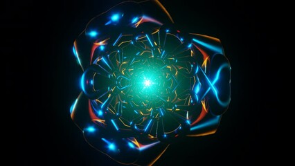 Neon strobe lights create a dynamic pulsing effect.