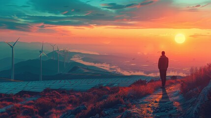 Obraz premium Future Horizons: Renewable Energy at Dawn
