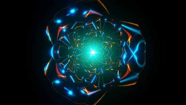 Neon strobe lights create a dynamic pulsing effect.